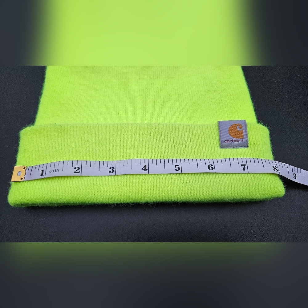 Carhartt Neon Green Acrylic Beanie Hat | Adult One Size | Winter Work Cap - Picture 4 of 7